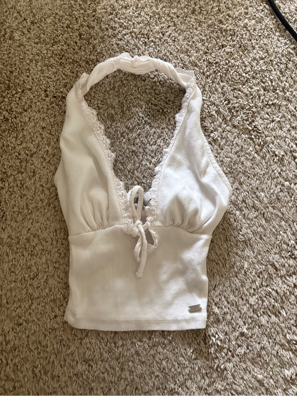 Pacific Republic White Lace-Trim Halter Tank Top